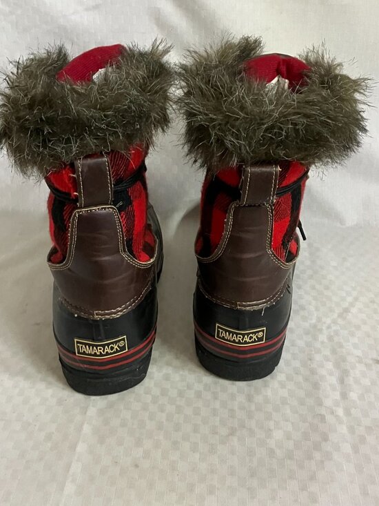 Tamarack Womens Snow Duck Boots Size 9 Red Plaid Fur Trim Thinsulate - Picture 3 of 8